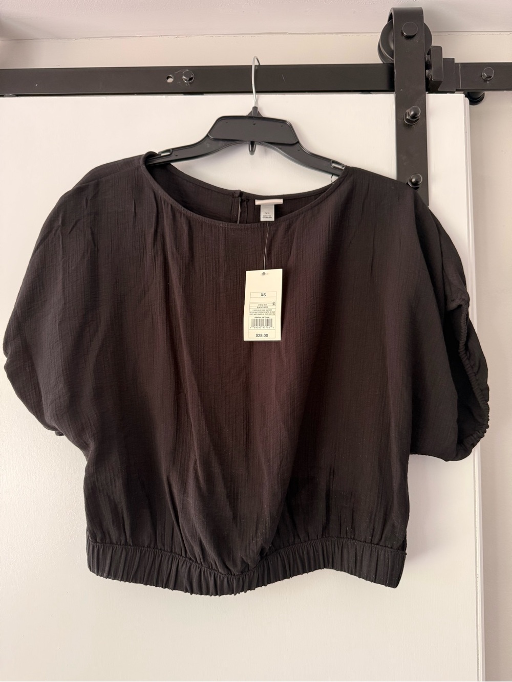 a new day Black Short Sleeve Woven Crop Top